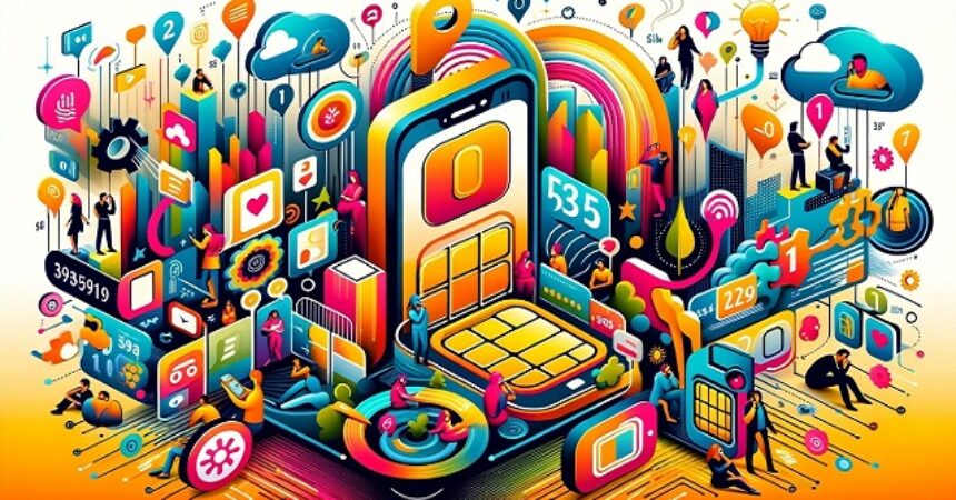 Dynamiczna i kolorowa infografika bez pustego tła, ilustrująca zarządzanie numerami telefonicznymi, z ludźmi rozmawiającymi przez telefony komórkowe i widocznymi kartami SIM, podkreślająca znaczenie numerów telefonów w komunikacji osobistej i zawodowej.